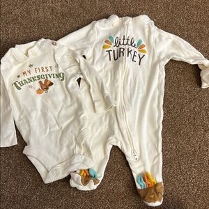 Cream and Brown Footie One Piece with Festive Design